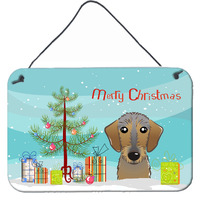 "Caroline's Treasures Christmas Tree and Wirehaired Dachshund Wall or Door Hanging Prints BB1605DS812, 8HX12W, Multicolor"