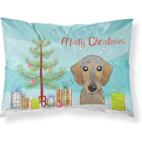 "Caroline's Treasures BB1605PILLOWCASE Christmas Tree And Wirehaired Dachshund Fabric Standard Pillowcase, Large, Multicolor"