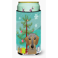 "Caroline's Treasures Christmas Tree and Wirehaired Dachshund Tall Boy Koozie Hugger, Multicolor"
