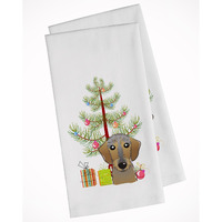 Christmas Tree and Wirehaired Dachshund White Kitchen Towel Set of 2