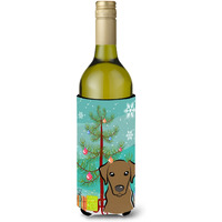 "Caroline's Treasures Christmas Tree and Chocolate Labrador Wine Bottle Koozie Hugger, 750 ml, Multicolor"