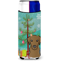 "Caroline's Treasures Christmas Tree and Chocolate Labrador Michelob Ultra Koozies for Slim Cans, Multicolor"