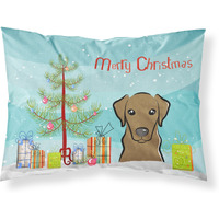 "Caroline's Treasures BB1606PILLOWCASE Christmas Tree And Chocolate Labrador Fabric Standard Pillowcase, Large, Multicolor"