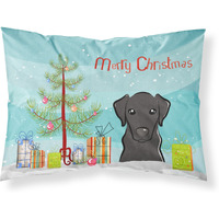 "Caroline's Treasures BB1607PILLOWCASE Christmas Tree And Black Labrador Fabric Standard Pillowcase, Large, Multicolor"