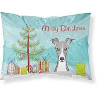 "Caroline's Treasures BB1608PILLOWCASE Christmas Tree And Italian Greyhound Fabric Standard Pillowcase, Large, Multicolor"