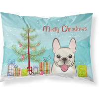 "Caroline's Treasures BB1610PILLOWCASE Christmas Tree And French Bulldog Fabric Standard Pillowcase, Large, Multicolor"