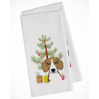 Christmas Tree and Beagle White Kitchen Towel Set of 2