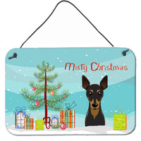 "Caroline's Treasures Christmas Tree and Min Pin Wall or Door Hanging Prints BB1612DS812, 8HX12W"