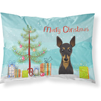"Caroline's Treasures BB1612PILLOWCASE Christmas Tree And Min Pin Fabric Standard Pillowcase, Large, Multicolor"