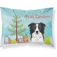"Caroline's Treasures BB1613PILLOWCASE Christmas Tree And Border Collie Fabric Standard Pillowcase, Large, Multicolor"