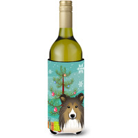 "Caroline's Treasures Christmas Tree and Sheltie Wine Bottle Koozie Hugger, 750 ml, Multicolor"