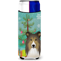 "Caroline's Treasures Christmas Tree and Sheltie Michelob Ultra Koozies for Slim Cans, Multicolor"