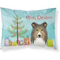 "Caroline's Treasures BB1614PILLOWCASE Christmas Tree And Sheltie Fabric Standard Pillowcase, Large, Multicolor"