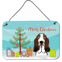 "Caroline's Treasures Christmas Tree and Basset Hound Wall or Door Hanging Prints BB1615DS812, 8HX12W"