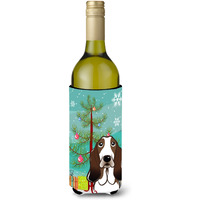 "Caroline's Treasures Christmas Tree and Basset Hound Wine Bottle Koozie Hugger, 750 ml, Multicolor"