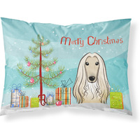 "Caroline's Treasures BB1616PILLOWCASE Christmas Tree And Afghan Hound Fabric Standard Pillowcase, Large, Multicolor"