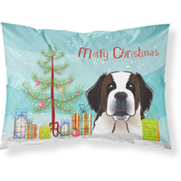 "Caroline's Treasures BB1618PILLOWCASE Christmas Tree And Saint Bernard Fabric Standard Pillowcase, Large, Multicolor"