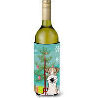 "Caroline's Treasures Christmas Tree and Wire Haired Fox Terrier Wine Bottle Koozie Hugger, 750 ml, Multicolor"