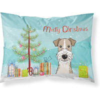 "Caroline's Treasures BB1619PILLOWCASE Christmas Tree And Wire Haired Fox Terrier Fabric Standard Pillowcase, Large, Multicolor"