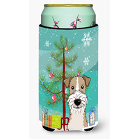 "Caroline's Treasures Christmas Tree and Wire Haired Fox Terrier Tall Boy Koozie Hugger, Multicolor"