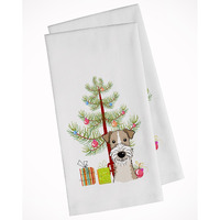 Christmas Tree and Wire Haired Fox Terrier White Kitchen Towel Set of 2