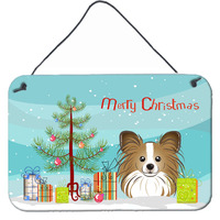 "Caroline's Treasures Christmas Tree and Papillon Wall or Door Hanging Prints BB1620DS812, 8HX12W, Multicolor"