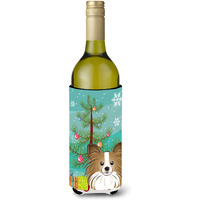 "Caroline's Treasures Christmas Tree and Papillon Wine Bottle Koozie Hugger, 750 ml, Multicolor"