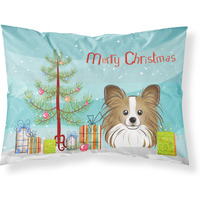 "Caroline's Treasures BB1620PILLOWCASE Christmas Tree And Papillion Fabric Standard Pillowcase, Large, Multicolor"