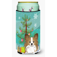 "Caroline's Treasures Christmas Tree and Papillon Tall Boy Koozie Hugger, Multicolor"