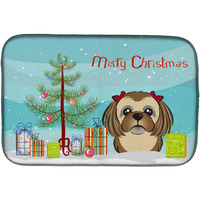 "Caroline's Treasures Christmas Tree And Chocolate Brown Shih Tzu Dish Drying Mat, 14"" x 21"""