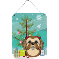 "Caroline's Treasures Christmas Tree and Chocolate Brown Shih Tzu Wall or Door Hanging Prints BB1621DS1216, 16HX12W, Multicolor"