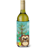 "Caroline's Treasures Christmas Tree and Chocolate Brown Shih Tzu Wine Bottle Koozie Hugger, 750 ml, Multicolor"