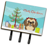 "Caroline's Treasures BB1621TH68 Christmas Tree and Chocolate Brown Shih Tzu Leash or Key Holder, Large, Multicolor"