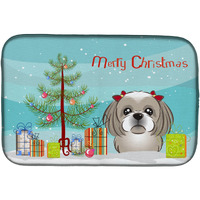 "Caroline's Treasures Christmas Tree And Gray Silver Shih Tzu Dish Drying Mat, 14"" x 21"""