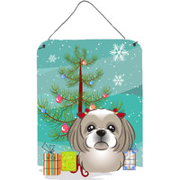 "Caroline's Treasures Christmas Tree and Gray Silver Shih Tzu Wall or Door Hanging Prints BB1622DS1216, 16HX12W, Multicolor"
