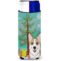 "Caroline's Treasures Christmas Tree and Sable Corgi Michelob Ultra Koozies for Slim Cans, Multicolor"