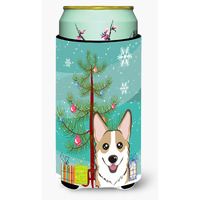 "Caroline's Treasures Christmas Tree and Sable Corgi Tall Boy Koozie Hugger, Multicolor"
