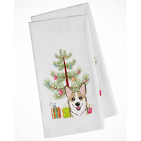 Christmas Tree and Sable Corgi White Kitchen Towel Set of 2