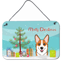 "Caroline's Treasures Christmas Tree and Red Corgi Wall or Door Hanging Prints BB1626DS812, 8HX12W"