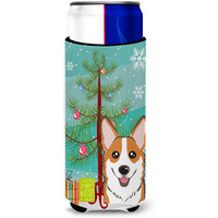 "Caroline's Treasures Christmas Tree and Red Corgi Michelob Ultra Koozies for Slim Cans, Multicolor"