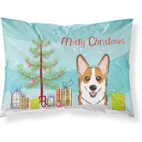 "Caroline's Treasures BB1626PILLOWCASE Christmas Tree And Red Corgi Fabric Standard Pillowcase, Large, Multicolor"