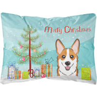 "Caroline's Treasures BB1626PW1216 Christmas Tree & Red Corgi Fabric Decorative Pillow, Large, Multicolor"