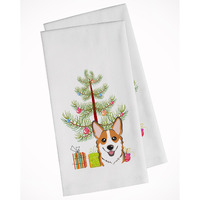 Christmas Tree and Red Corgi White Kitchen Towel Set of 2