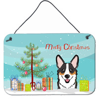"Caroline's Treasures Christmas Tree and Tricolor Corgi Wall or Door Hanging Prints BB1627DS812, 8HX12W, Multicolor"