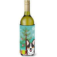 "Caroline's Treasures Christmas Tree and Tricolor Corgi Wine Bottle Koozie Hugger, 750 ml, Multicolor"