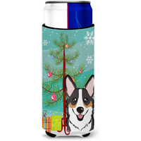 "Caroline's Treasures Christmas Tree and Tricolor Corgi Michelob Ultra Koozies for Slim Cans, Multicolor"