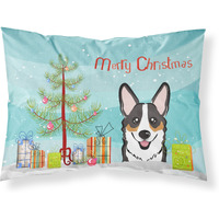 "Caroline's Treasures BB1627PILLOWCASE Christmas Tree And Tricolor Corgi Fabric Standard Pillowcase, Large, Multicolor"