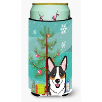 "Caroline's Treasures Christmas Tree and Tricolor Corgi Tall Boy Koozie Hugger, Multicolor"