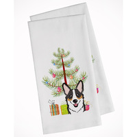 Christmas Tree and Tricolor Corgi White Kitchen Towel Set of 2