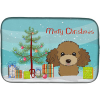 "Caroline's Treasures Christmas Tree And Chocolate Brown Poodle Dish Drying Mat, 14"" x 21"""